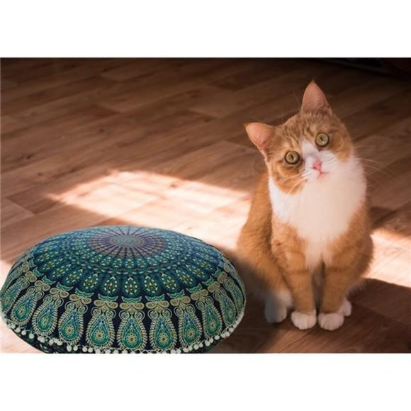 Room Décor Floor Pillow Meditation Boho Outdoor Cushion Cover MandalaBlue 32inch - Picture 5 of 6